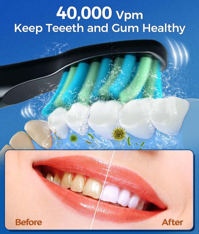 TEETHEORY Electric Toothbrush for Adults with 8 𝐁𝐫𝐮𝐬𝐡 𝐇𝐞𝐚𝐝𝐬, Sonic Electric Toothbrush with 40000 VPM Deep Clean 5 Modes, Rechargeable Toothbrushes Fast Charge 4 Hours Last 30 Days - Image 2